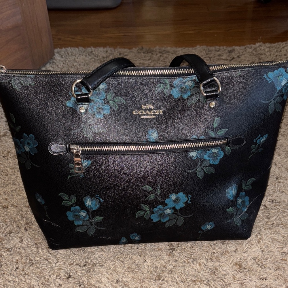 Coach Black and Blue Floral Tote Bag